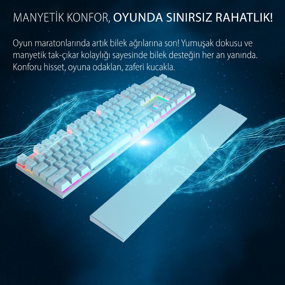 Inca IKG-456 Mekanik Klavye | Blue Switch, 19 Rainbow Led, Full Anti-Ghosting, Mıknatıslı Bilek Desteği