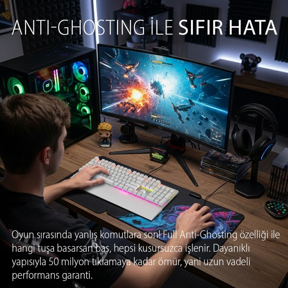 Inca IKG-456 Mekanik Klavye | Blue Switch, 19 Rainbow Led, Full Anti-Ghosting, Mıknatıslı Bilek Desteği