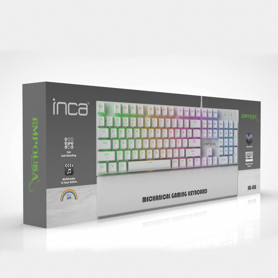Inca IKG-456 Mekanik Klavye | Blue Switch, 19 Rainbow Led, Full Anti-Ghosting, Mıknatıslı Bilek Desteği