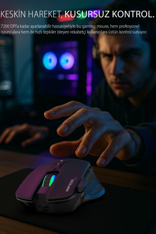 IMG-GT-22 Oyuncu Mouse Empousa – 8 Programlanabilir Tuş, BT5.3/2.4G/Kablolu, 7200 DPI, RGB