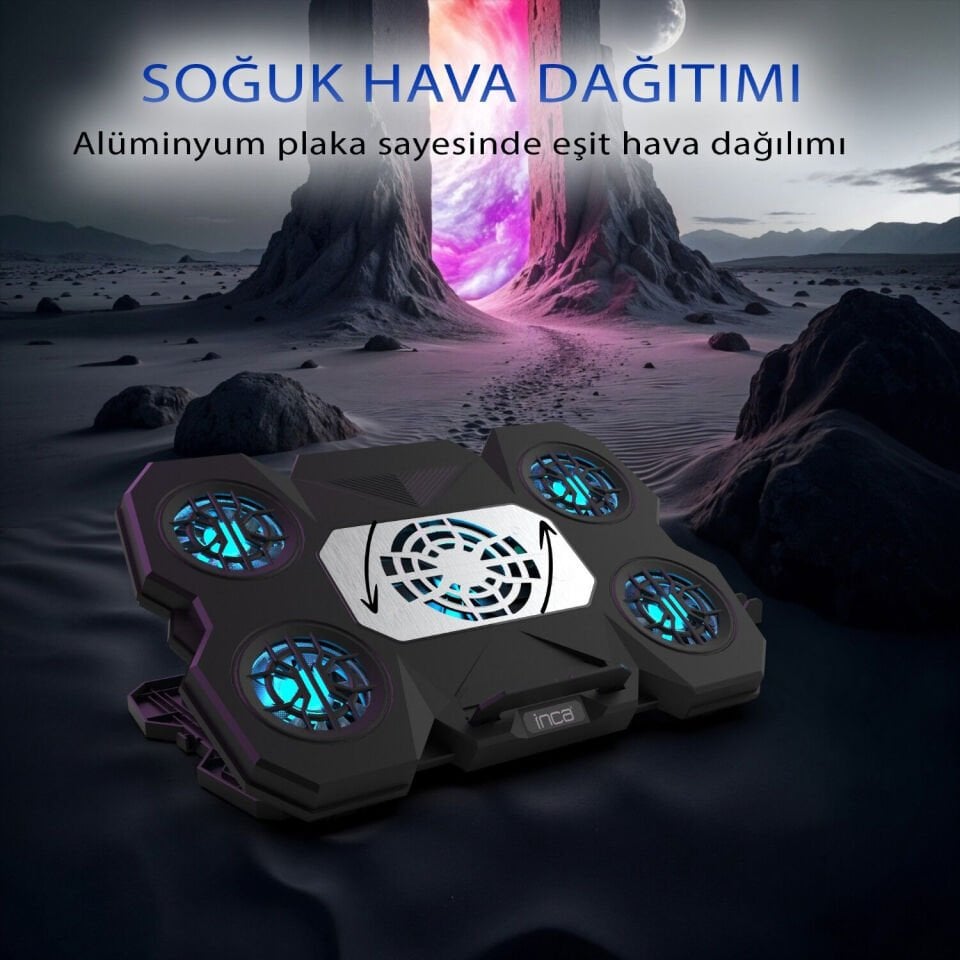 INC-614Gms Empousa 5 Adet Mavi Led Fan 2600Rpm 9 ''-17'' Gaming Notebook Soğutucu