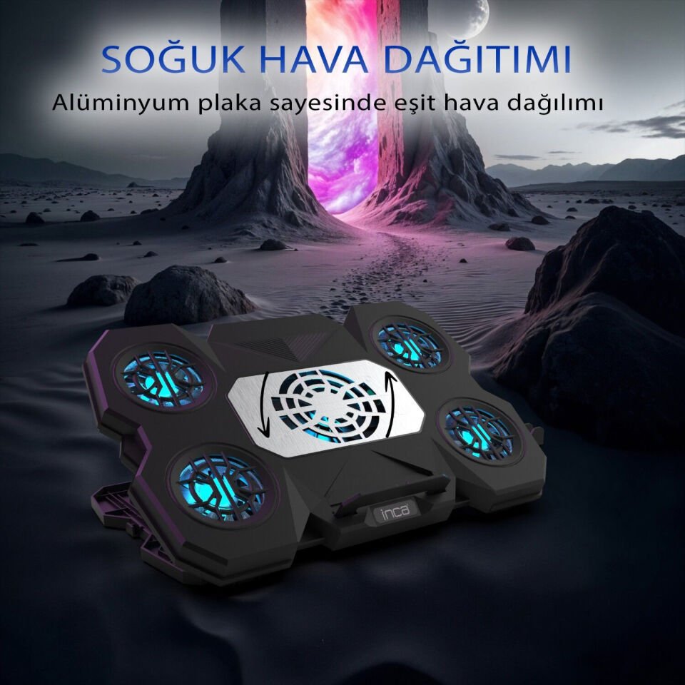 INC-614Gms Empousa 5 Adet Mavi Led Fan 2600Rpm 9 ''-17'' Gaming Notebook Soğutucu