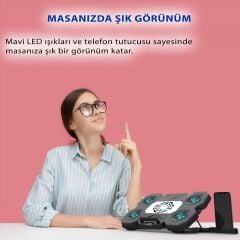 INC-614Gms Empousa 5 Adet Mavi Led Fan 2600Rpm 9 ''-17'' Gaming Notebook Soğutucu