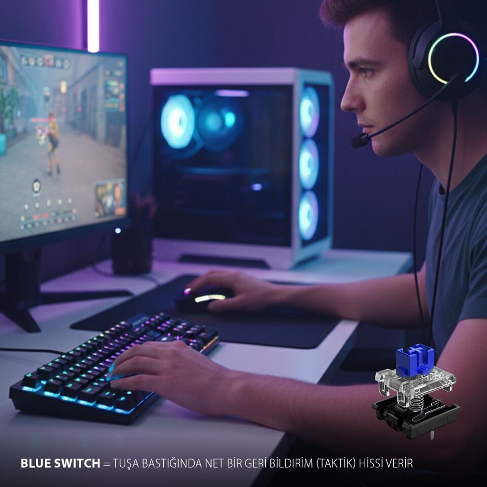 IKG-440T Mavi Switch Mekanik Klavye RGB 16 Efekt | 104 Tuş Kablolu Anti-Ghosting Windows/Mac Uyumlu