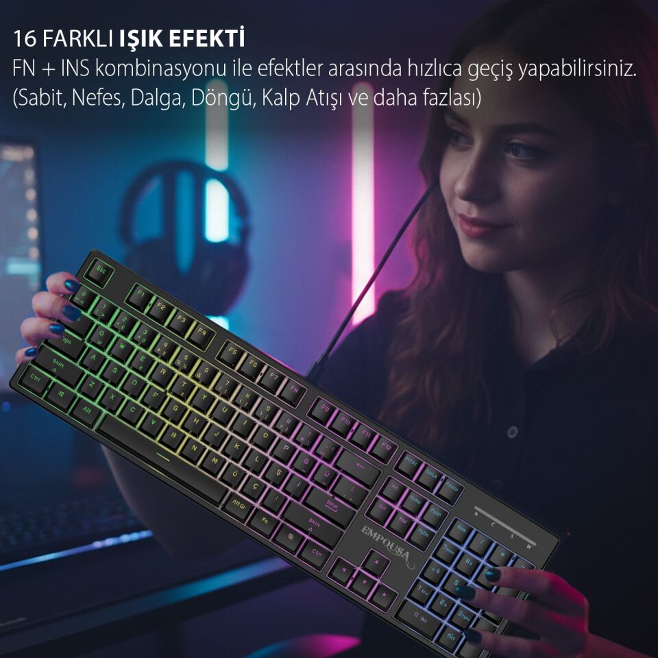 IKG-440T Mavi Switch Mekanik Klavye RGB 16 Efekt | 104 Tuş Kablolu Anti-Ghosting Windows/Mac Uyumlu