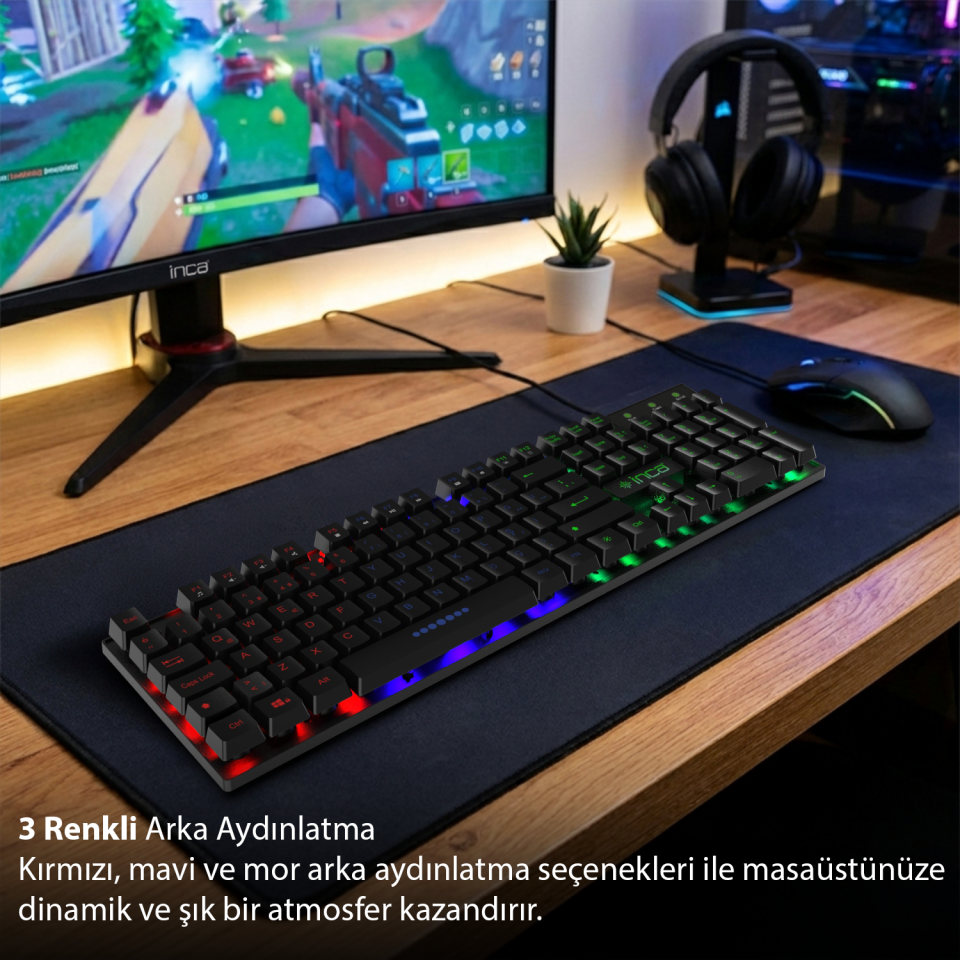 IKG-449 RGB 3 Renk Gaming Klavye | Metalik Tasarım Ergonomik Tuş Mesafesi