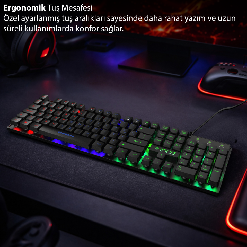 IKG-449 RGB 3 Renk Gaming Klavye | Metalik Tasarım Ergonomik Tuş Mesafesi