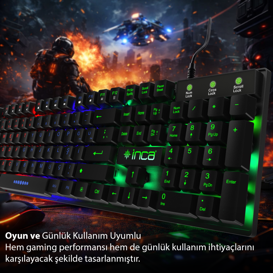 IKG-449 RGB 3 Renk Gaming Klavye | Metalik Tasarım Ergonomik Tuş Mesafesi