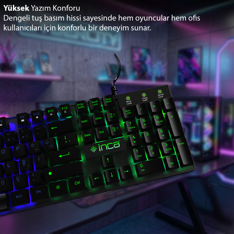 IKG-449 RGB 3 Renk Gaming Klavye | Metalik Tasarım Ergonomik Tuş Mesafesi