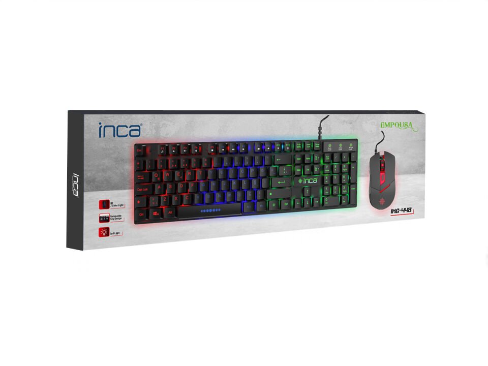 IKG-448 Pro Gamer 4-Color LED Gaming Klavye & 6D RGB Mouse Set | 105 Tuş USB Bağlantı 1.5m Örgü Kablo