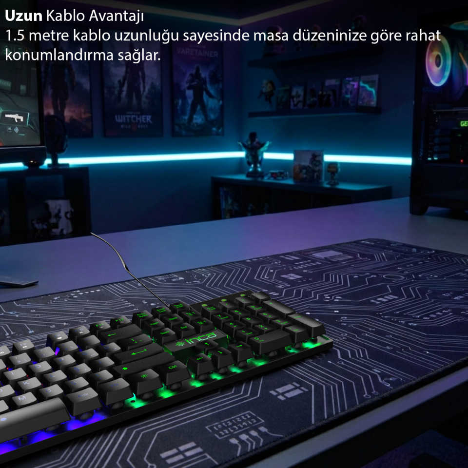 IKG-446 105 Tuş Aydınlatmalı Kablolu Klavye | USB 2.0 3 Renk Arka Işık Türkçe Tuş Dizilimi