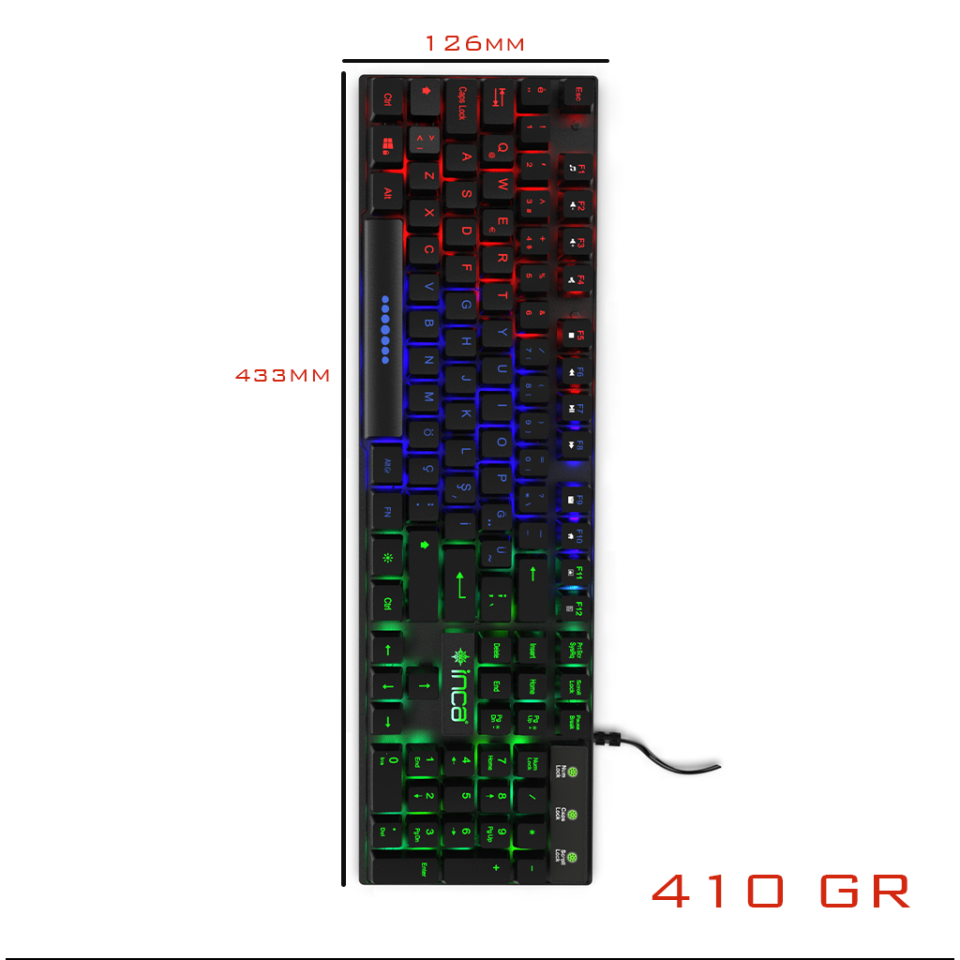 IKG-446 105 Tuş Aydınlatmalı Kablolu Klavye | USB 2.0 3 Renk Arka Işık Türkçe Tuş Dizilimi