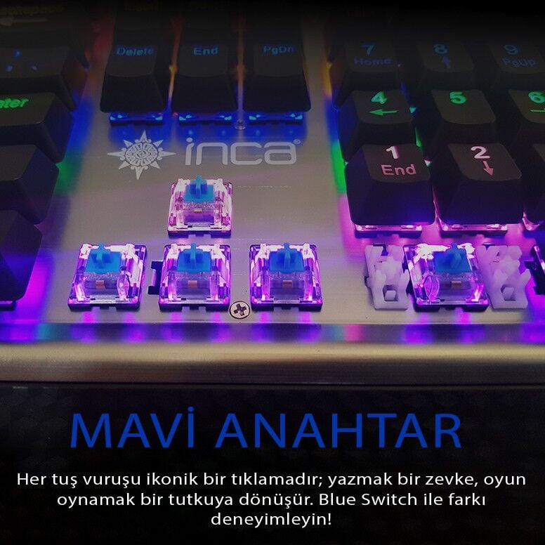IKG-444 13 Mod LED Aydınlatmalı Blue Switch Mekanik Gaming Klavye | 104 Tuş Alüminyum Alaşımlı Gövde