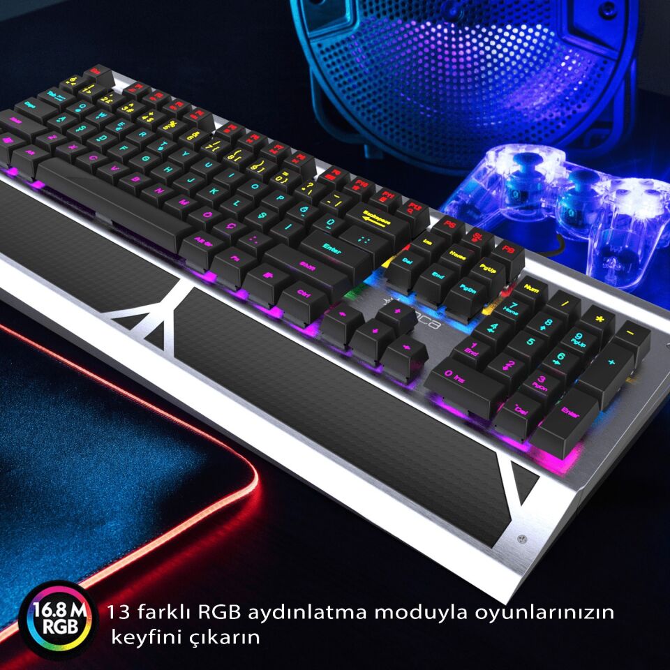 IKG-444 13 Mod LED Aydınlatmalı Blue Switch Mekanik Gaming Klavye | 104 Tuş Alüminyum Alaşımlı Gövde