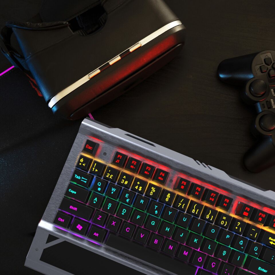 IKG-444 13 Mod LED Aydınlatmalı Blue Switch Mekanik Gaming Klavye | 104 Tuş Alüminyum Alaşımlı Gövde