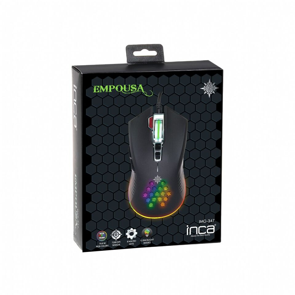 IMG-347 RGB Gaming Mouse | 7200 DPI, 8 Tuş 12 Işık Modu 20G Hızlanma 1.5M Örgü Kablo