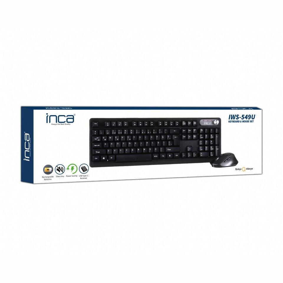 Inca Iws-549u Rechargeable Silent Type-c Wireless Multimedia Klavye & Mouse Set