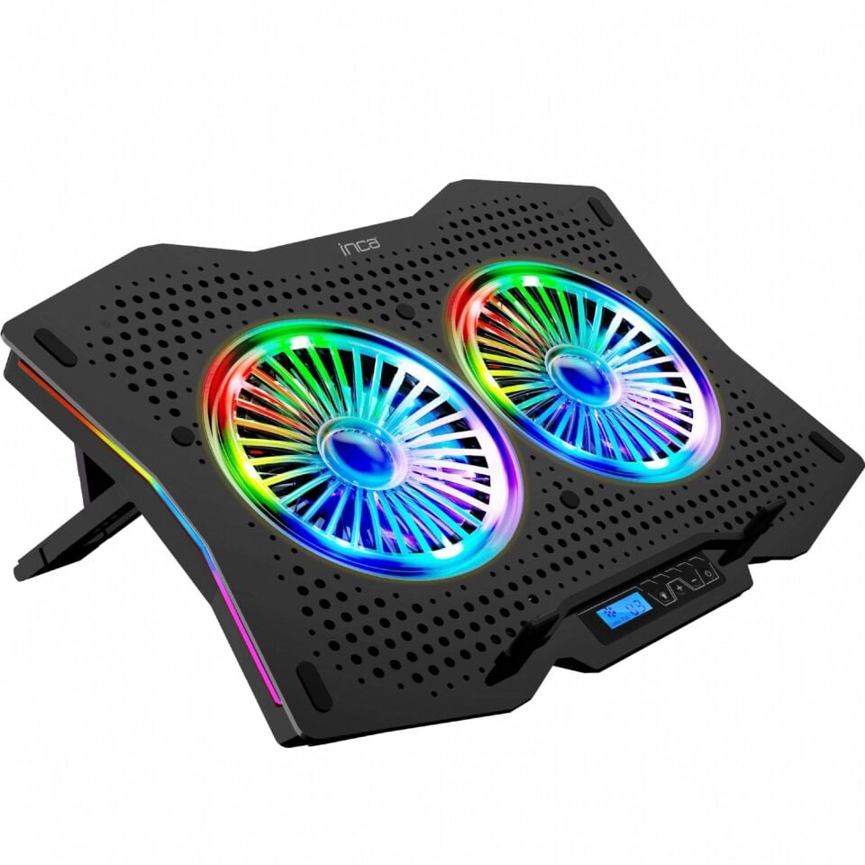INC-606TGS RGB LCD Ekranlı Çift Fan Notebook Soğutucu | 6 Kademeli 72CFM Sessiz