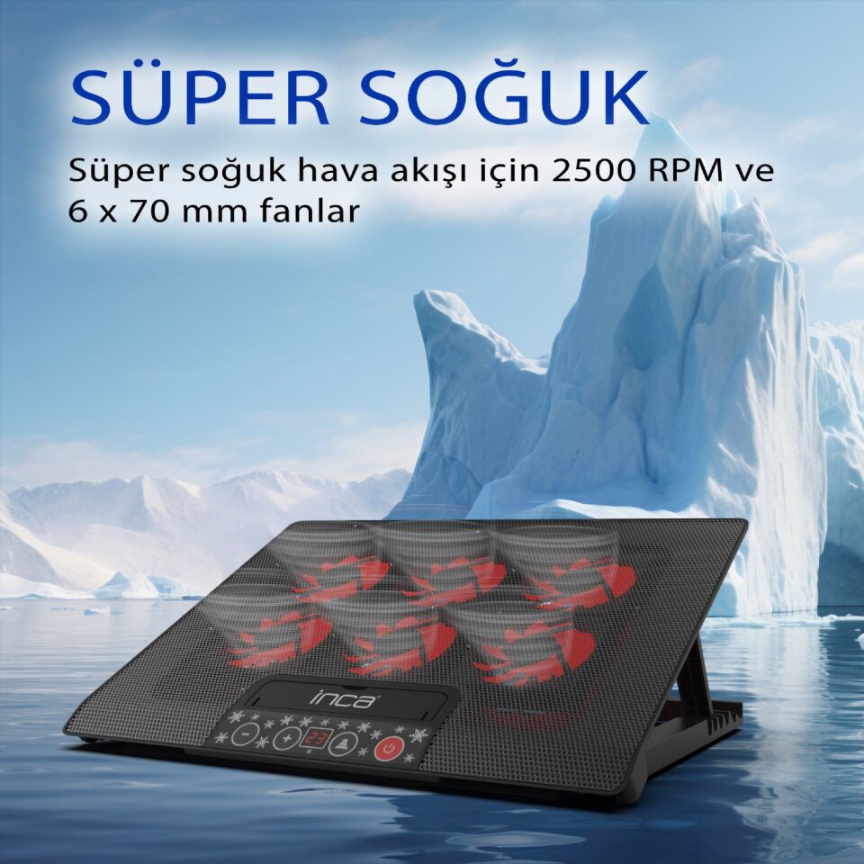 Inc-601gms 6x Fan, 2x Usb, 6 Stage Gaming Notebook Cooler 7 ''-17'' Destekli Laptop soğutucu 2500RPM