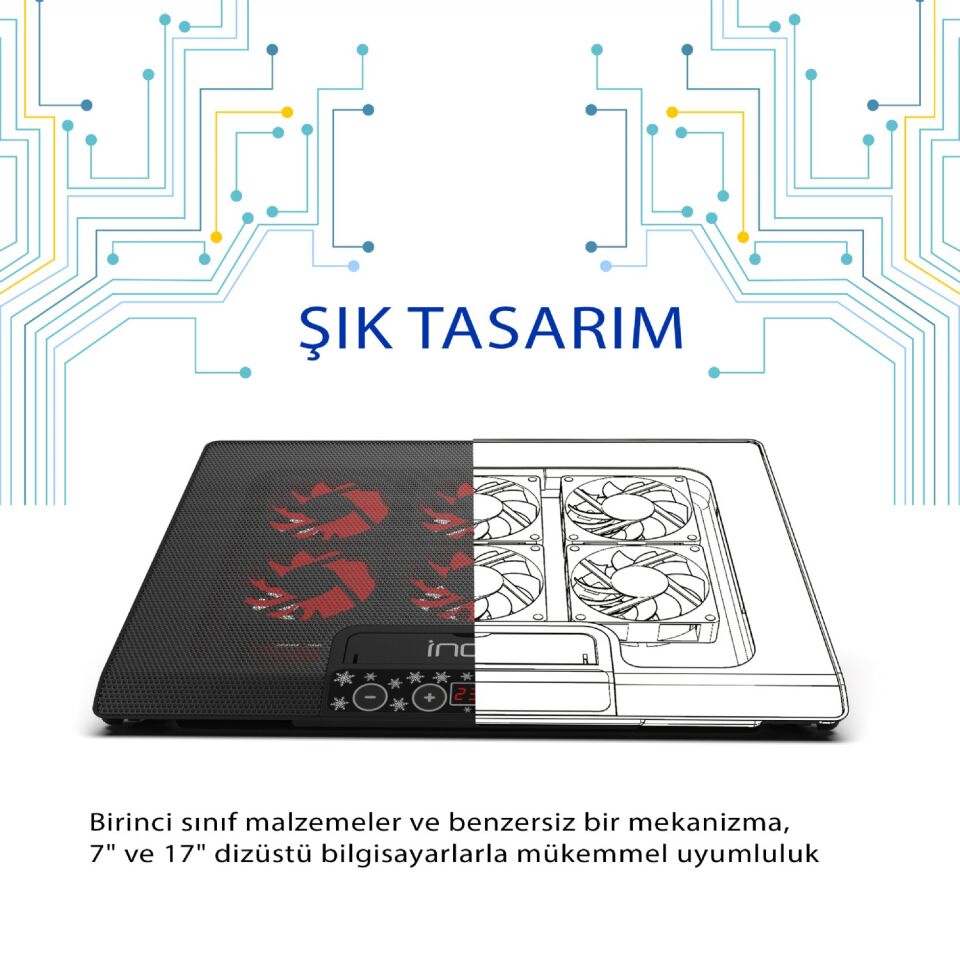 Inc-601gms 6x Fan, 2x Usb, 6 Stage Gaming Notebook Cooler 7 ''-17'' Destekli Laptop soğutucu 2500RPM
