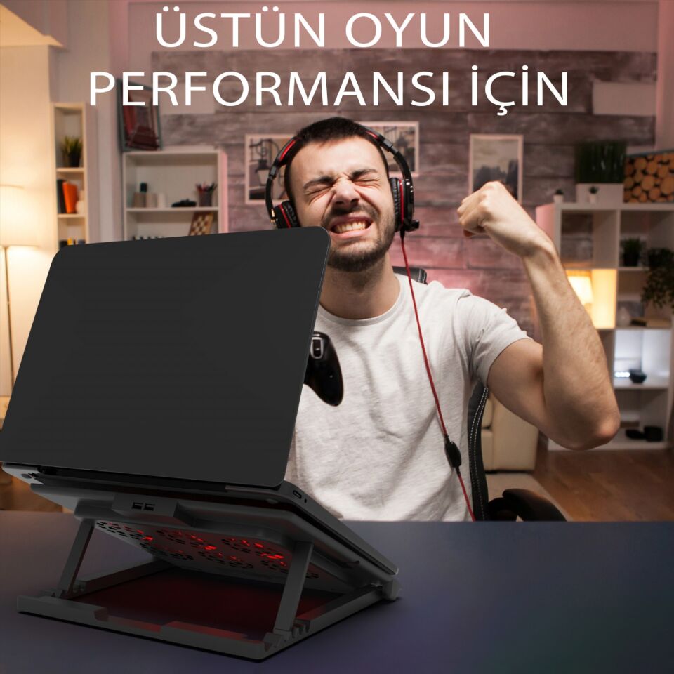 Inc-601gms 6x Fan, 2x Usb, 6 Stage Gaming Notebook Cooler 7 ''-17'' Destekli Laptop soğutucu 2500RPM