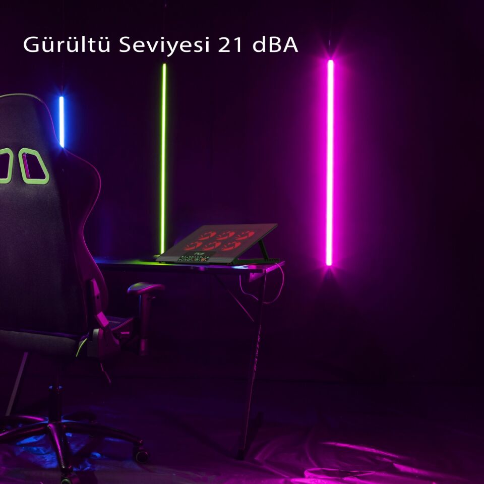 Inc-601gms 6x Fan, 2x Usb, 6 Stage Gaming Notebook Cooler 7 ''-17'' Destekli Laptop soğutucu 2500RPM