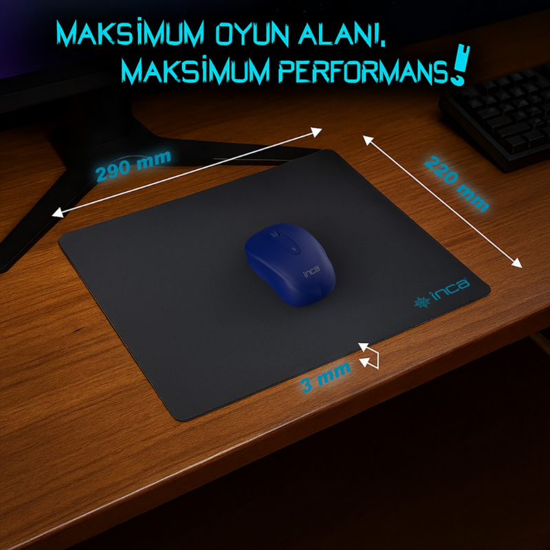 IMP-016 Oyuncu Mouse Pad | Pürüzsüz Yüzey Kaymaz Kauçuk 220x290x3mm