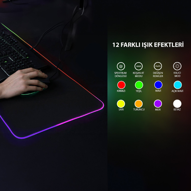 IMP-022 RGB Gaming Mouse Pad 770x295mm | Dokunmatik Led Kaymaz Taban