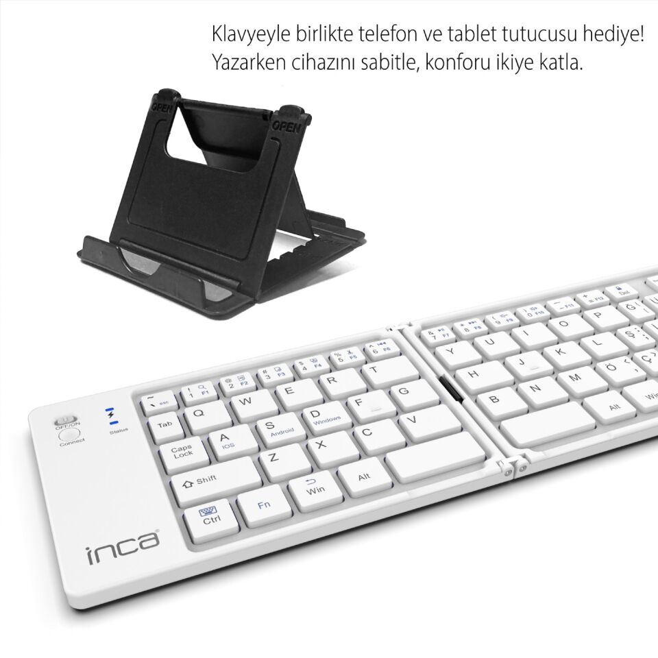 Inca IBK-580BT Katlanabilir Bluetooth Klavye | Sessiz 67 Tuş Mini Taşınabilir iOS/Android/Windows Uyumlu