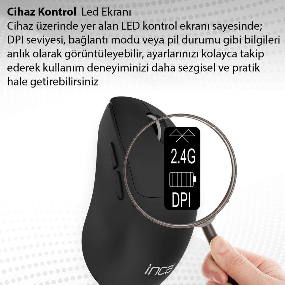 Inca IWM-397T Kablosuz Mouse | 7D Sessiz Tuş 500mAh Şarjlı LED Gösterge Paneli 3200 DPI