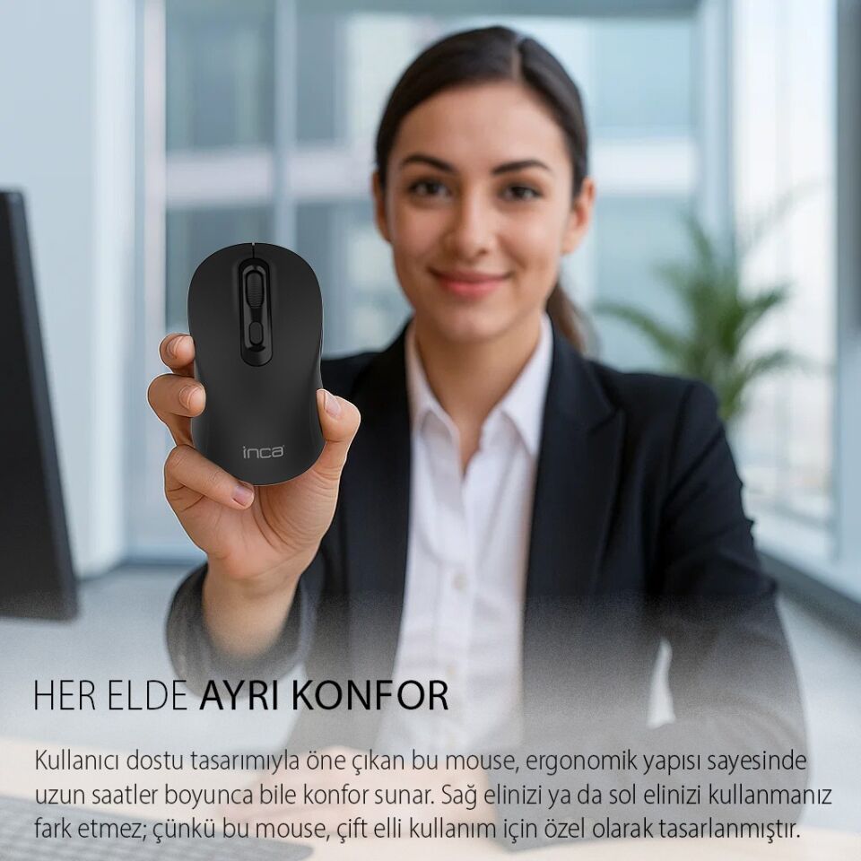 Inca IWM-288T Bluetooth 5.4 Sessiz Kablosuz Mouse | 1600 DPI Konforlu Rubber Kaplama Sağ Sol El Kullanım