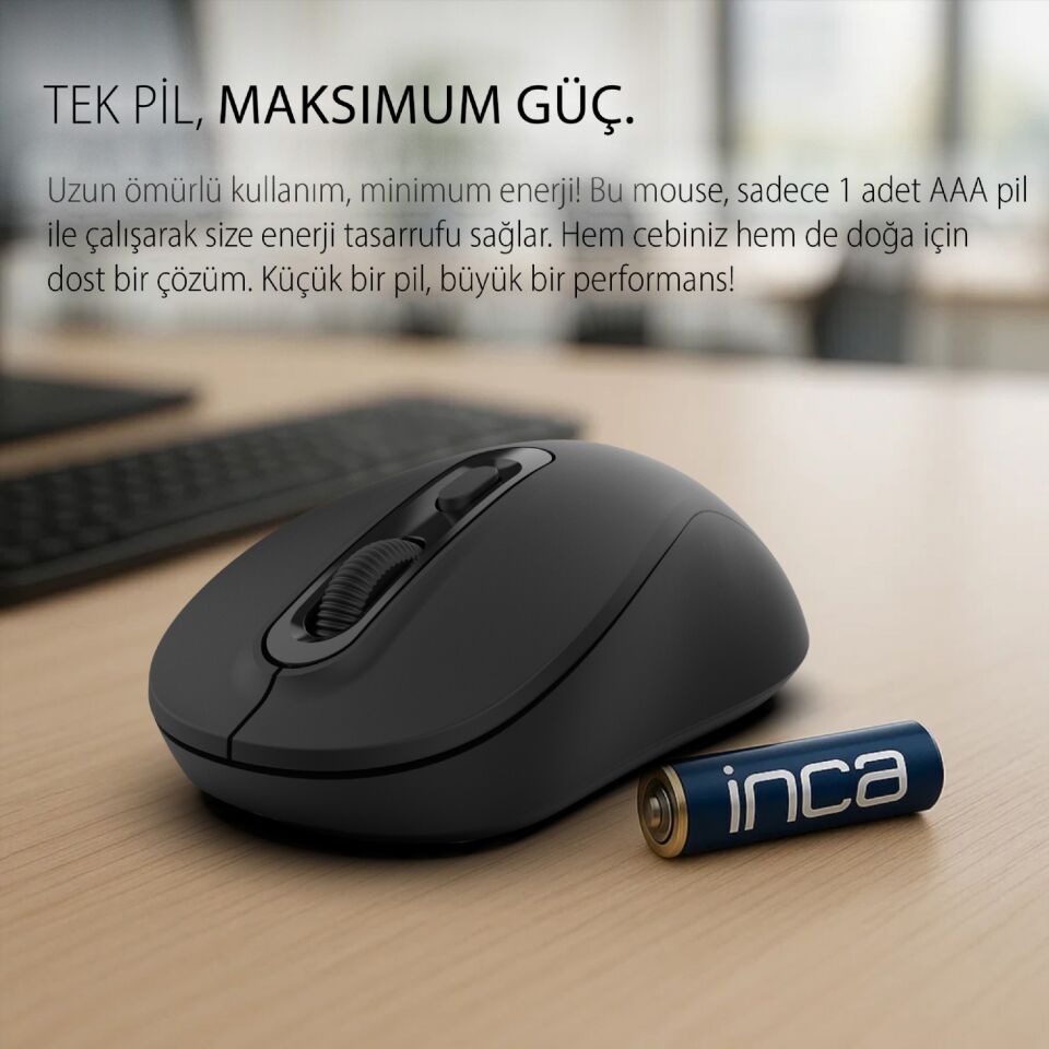 Inca IWM-288T Bluetooth 5.4 Sessiz Kablosuz Mouse | 1600 DPI Konforlu Rubber Kaplama Sağ Sol El Kullanım