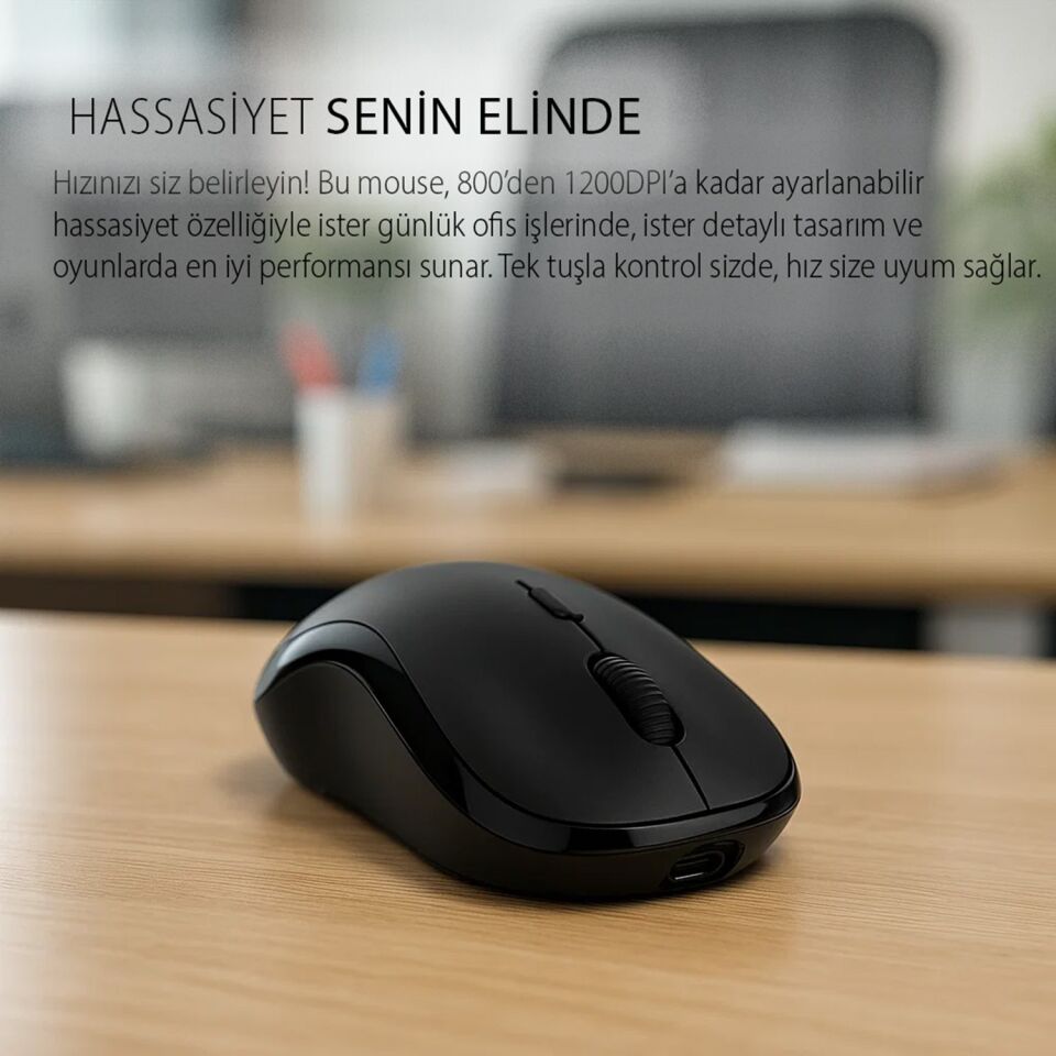 Inca IWM-289T Kablosuz Optik Mouse | Sessiz Tuş 1200 DPI Rubber Yüzey Type-C Şarj 40 Saat Kullanım