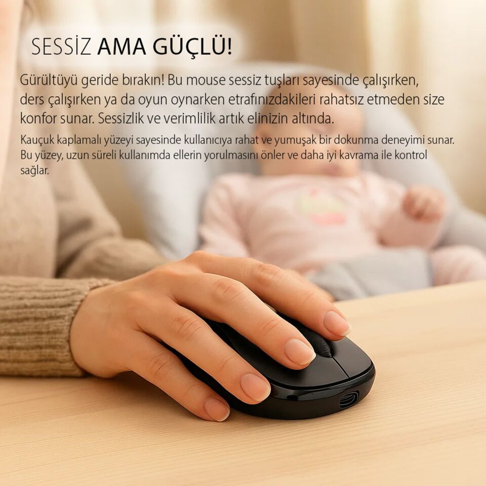 Inca IWM-289T Kablosuz Optik Mouse | Sessiz Tuş 1200 DPI Rubber Yüzey Type-C Şarj 40 Saat Kullanım