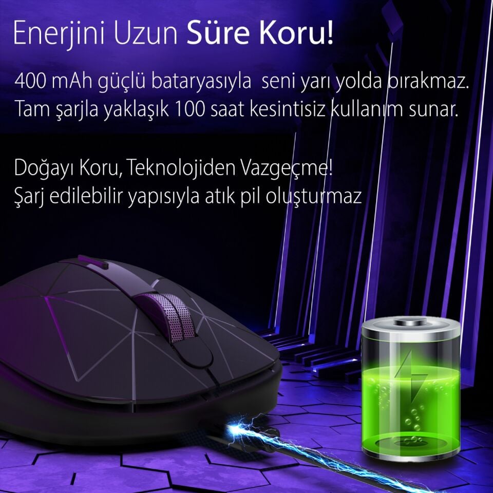 IWM-551 Kablosuz USB Type C Şarj Edilebilir 1600 DPI RGB Mouse