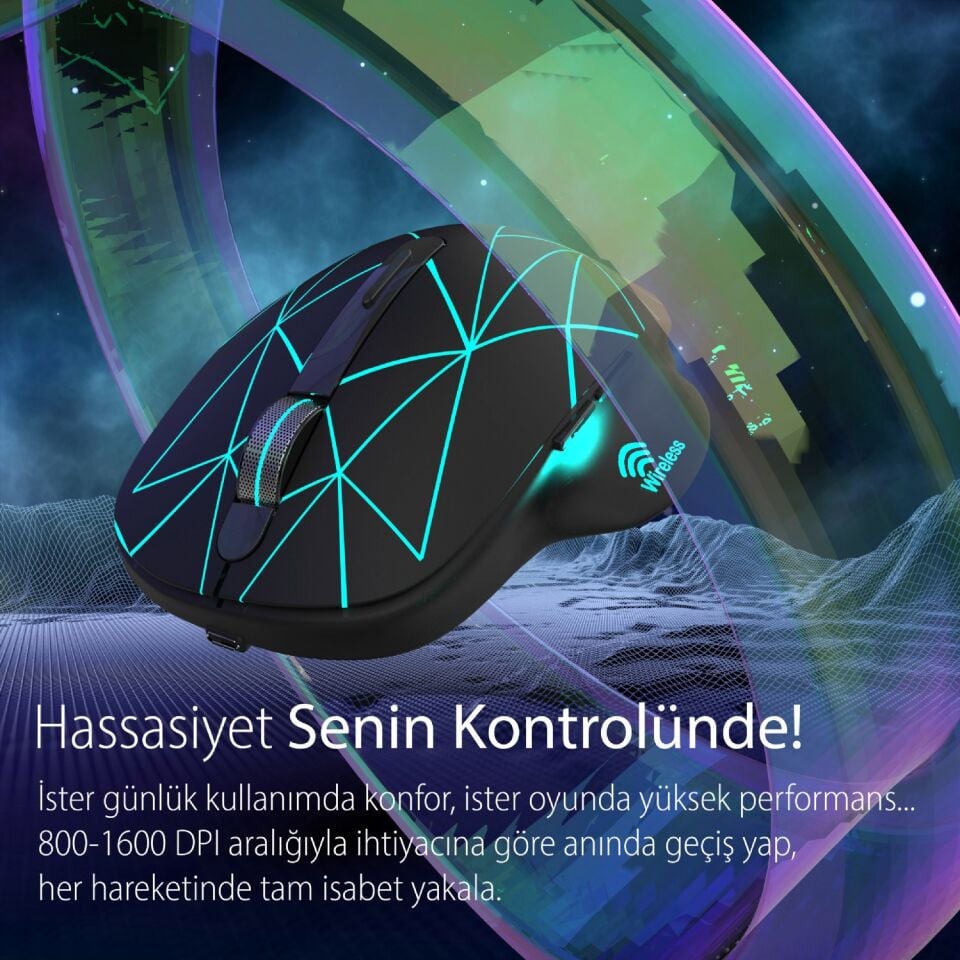 IWM-551 Kablosuz USB Type C Şarj Edilebilir 1600 DPI RGB Mouse