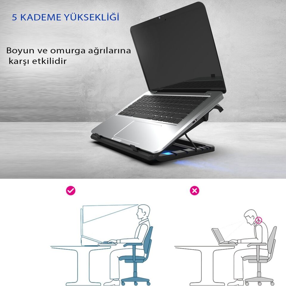 INC-321RX Yüksek Hava Akımlı Çift 140mm Fanlı Gaming Laptop Soğutucu | 70 CFM 1000 RPM On/Off Tuşlu Anti-Slip