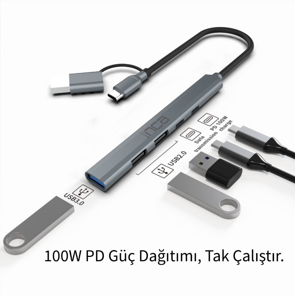 IUTP-06T USB-C Dönüştürücü Adaptör | USB 3.0  USB 2.0  Type-C  100W Güç Dağıtımı