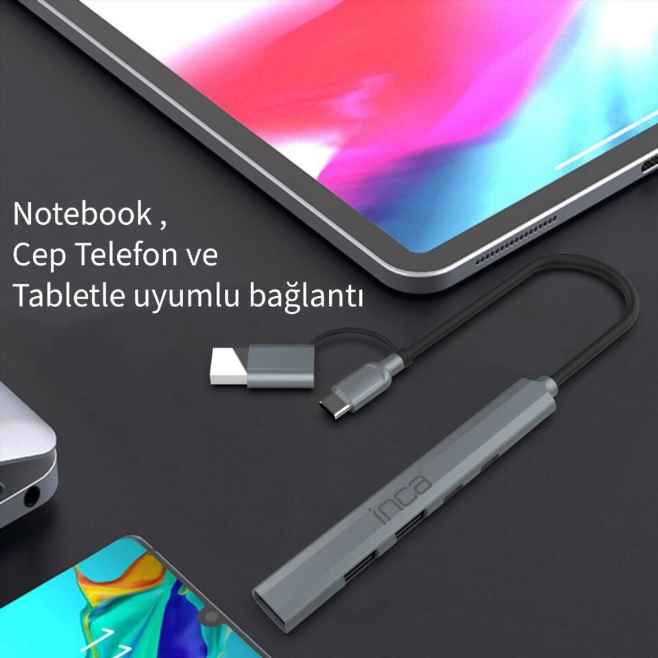 IUTP-06T USB-C Dönüştürücü Adaptör | USB 3.0  USB 2.0  Type-C  100W Güç Dağıtımı