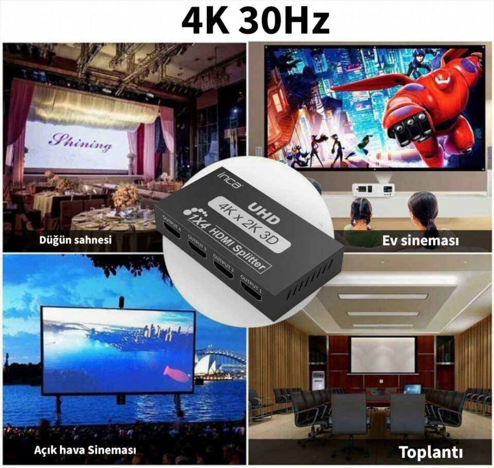 IHSK-430 HDMI 1x4 Splitter Adaptör | 3840x2160@30Hz 4K  3D Video DTS/Dolby Ses