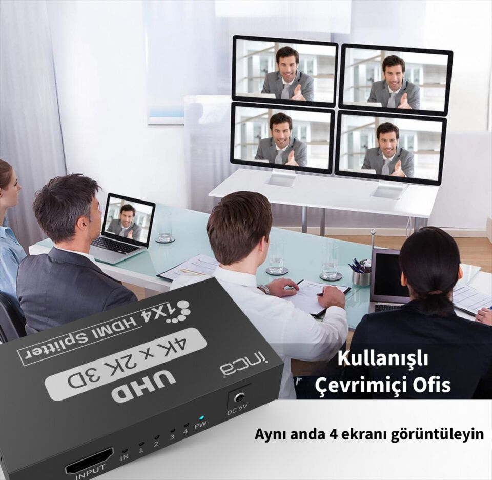 IHSK-430 HDMI 1x4 Splitter Adaptör | 3840x2160@30Hz 4K  3D Video DTS/Dolby Ses
