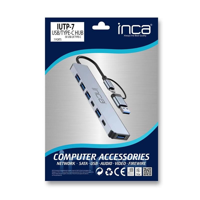 IUTP-7 USB-C Çoklu Port Adaptör | Super Speed USB 3.0  4x USB 2.0  100W Güç Dağıtımı