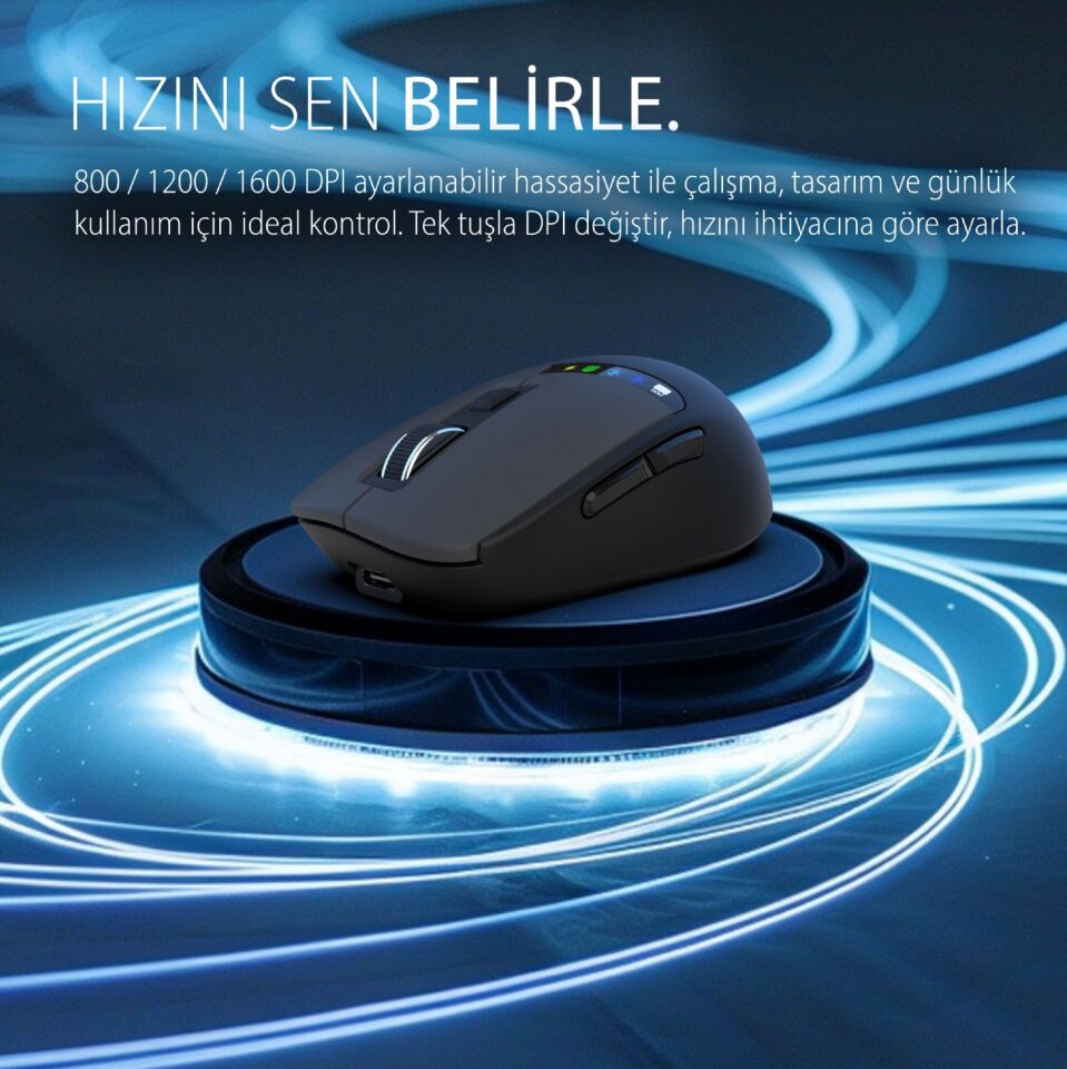 IWM-512RS LED Ekranlı Şarjlı Kablosuz Optik Mouse | Çoklu Bağlantı Desteği Bluetooth 5.0 2.4G Sessiz
