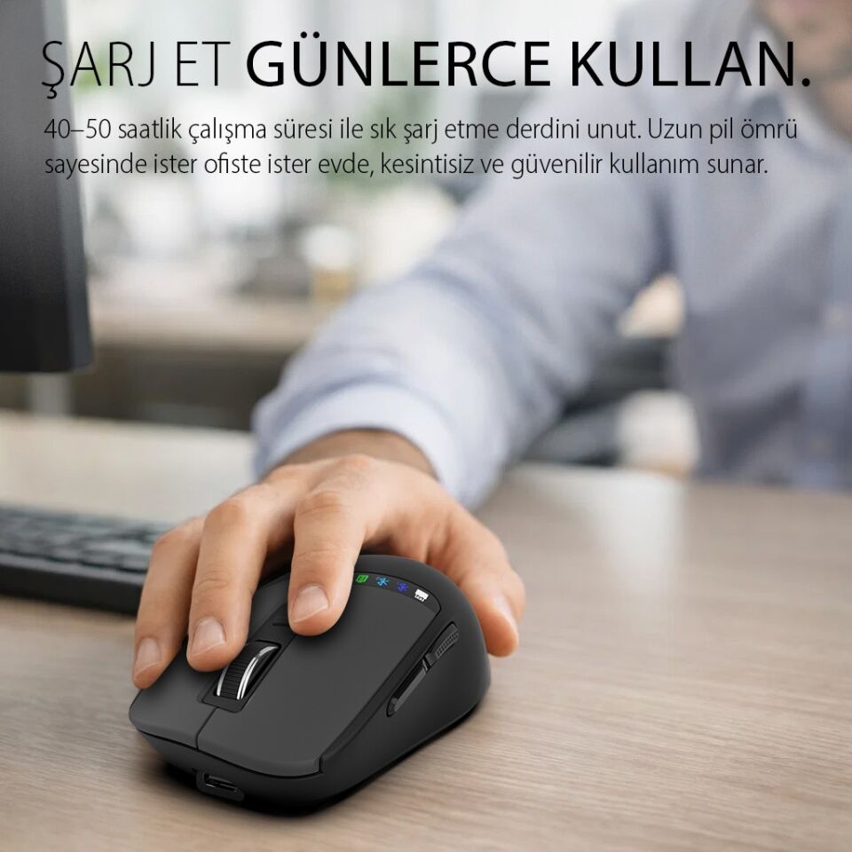 IWM-512RS LED Ekranlı Şarjlı Kablosuz Optik Mouse | Çoklu Bağlantı Desteği Bluetooth 5.0 2.4G Sessiz