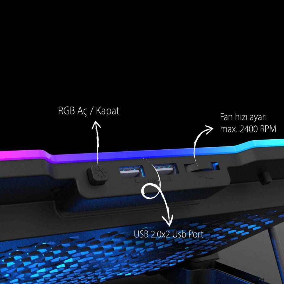INC-618GMS 6 Fanlı RGB Laptop Soğutucu Stand 9-17” | 2400 RPM 10 LED Mod 5 Kademe Yükseklik Ayarlı