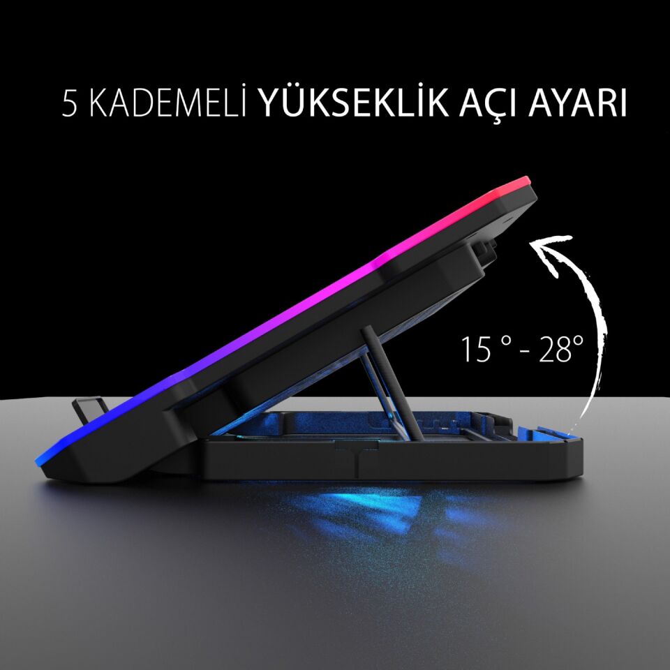 INC-618GMS 6 Fanlı RGB Laptop Soğutucu Stand 9-17” | 2400 RPM 10 LED Mod 5 Kademe Yükseklik Ayarlı