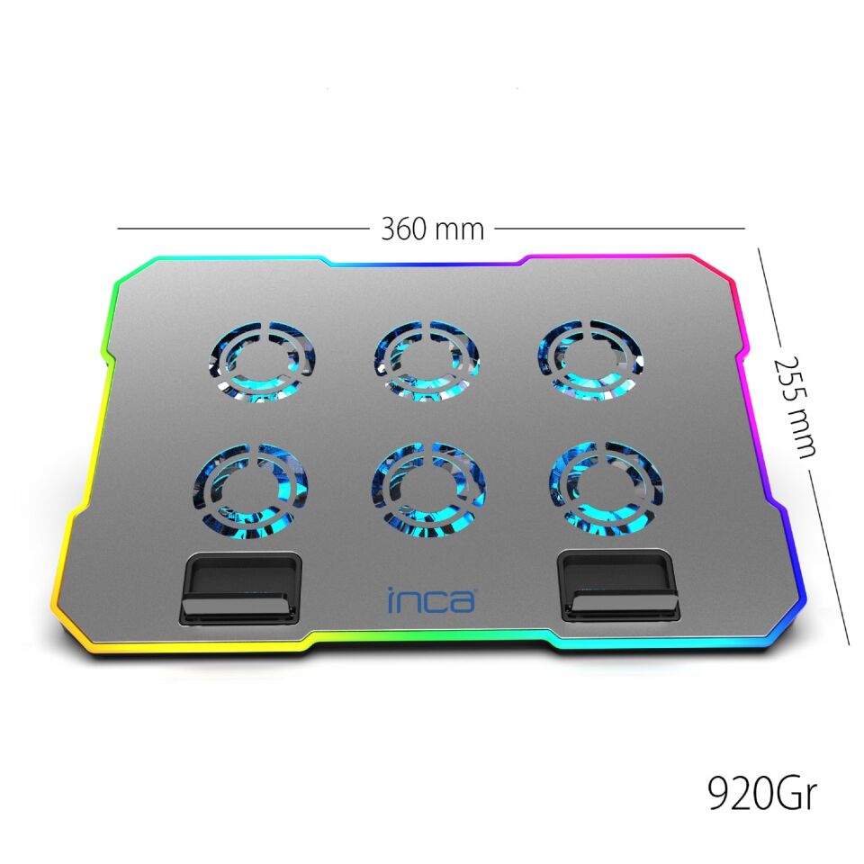 INC-618GMS 6 Fanlı RGB Laptop Soğutucu Stand 9-17” | 2400 RPM 10 LED Mod 5 Kademe Yükseklik Ayarlı