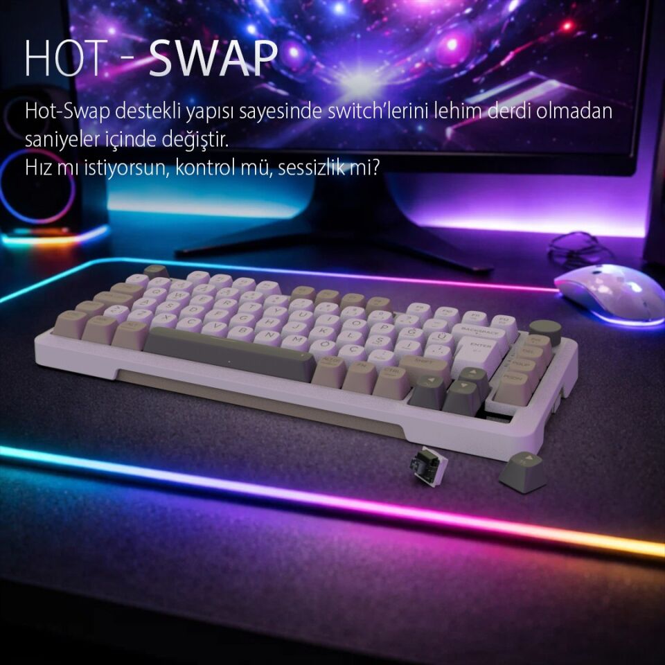 IKG-455 Empousa Gasket Hot Swap Posh Tri-Mode Makro Rgb Mekanik Klavye