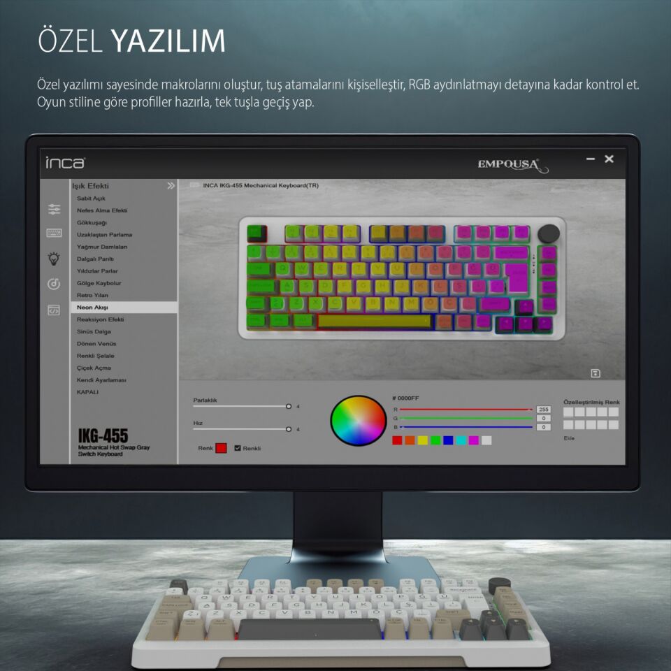 IKG-455 Empousa Gasket Hot Swap Posh Tri-Mode Makro Rgb Mekanik Klavye